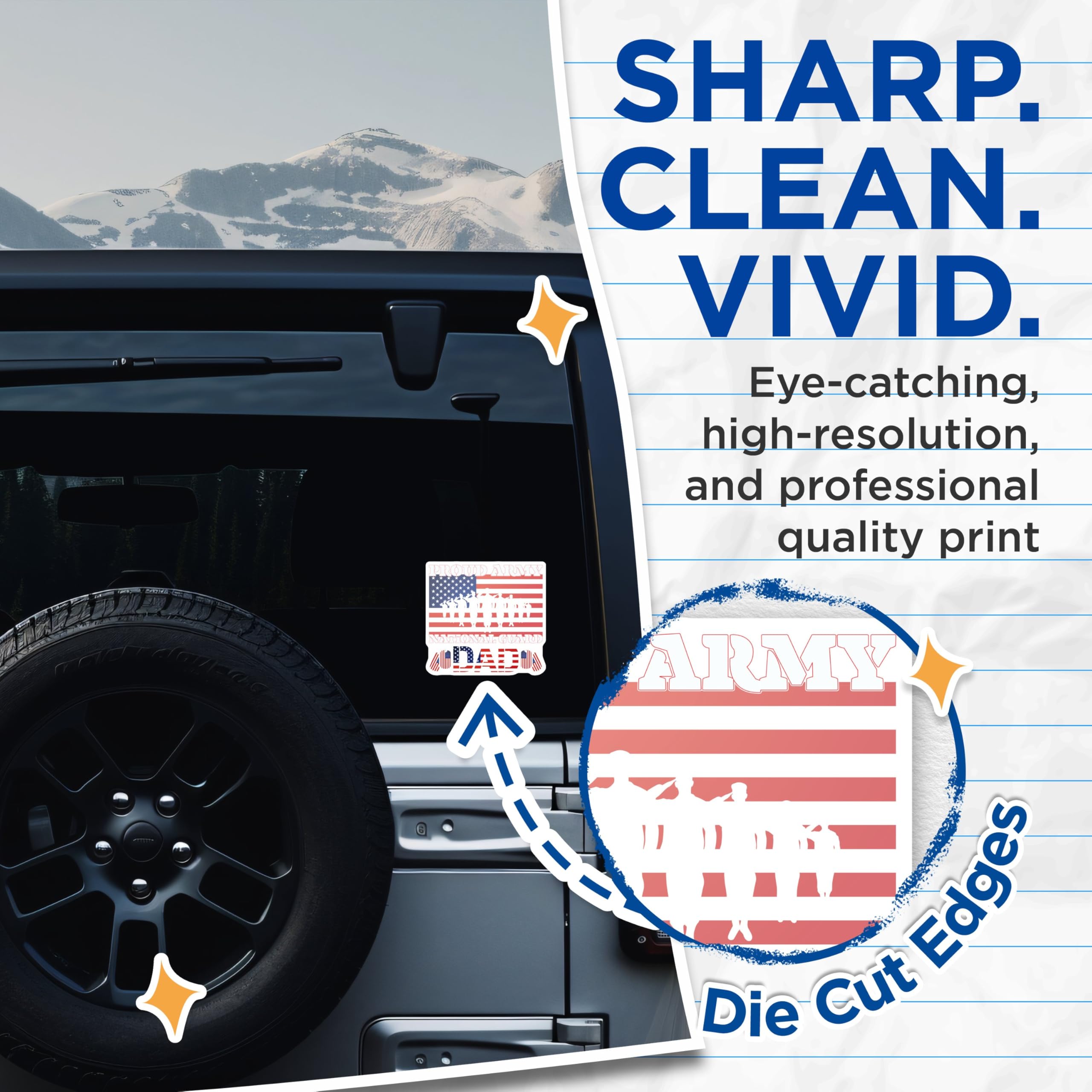 (2 Pack) Proud Army Dad Stickers - National Guard Stickers - American Flag Decals - 5" On Longest Side - Sticks to Smooth Flat Surfaces - Made in USA - BMCS5271