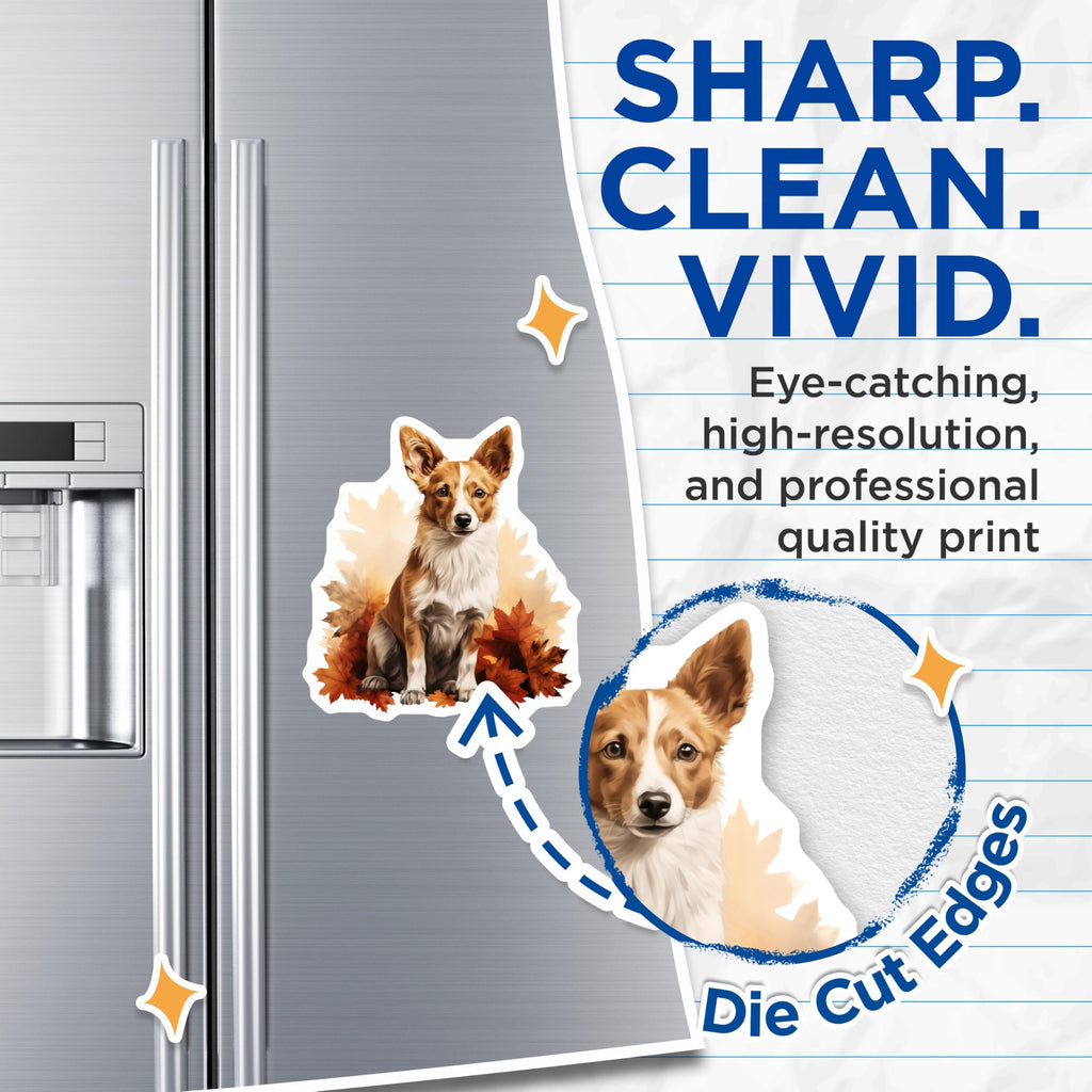 (2 Pack) Corgi Dog Autumn Magnets - Fall Leaves Refrigerator Decor - Cute Pet Lover Kitchen Accessory - 5 Inches On Longest Side - Thick Durable Magnet - Made in USA - MAG25441