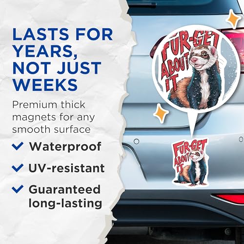 (2 Pack) Furget About It Ferret Magnets - Funny Animal Magnets - Cute Fridge - Pet Lovers Magnet - 5" On Longest Side - for Cars, Fridges, Toolboxes - Made in USA - MAG3989