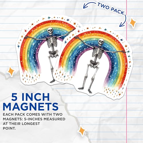(2 Pack) Skeleton Rainbow Magnets - Fun Skeleton Decor - Vibrant Rainbow Skeleton Art - 5" On Longest Side - for Cars, Fridges, Toolboxes - Made in USA - MAG7166