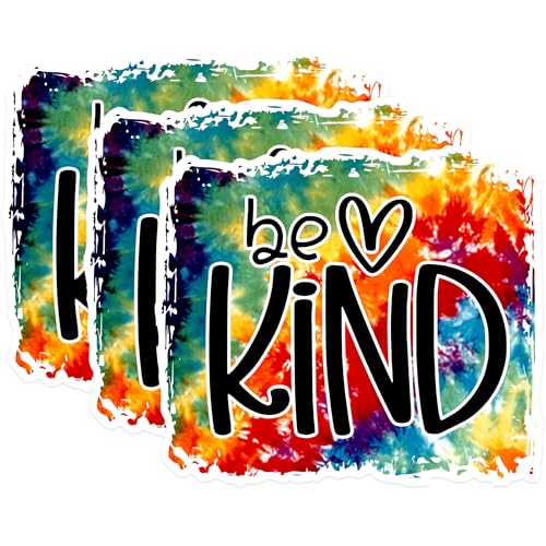 (3 Pack) Be Kind Decals - Tie Dye Stickers - Laptop Decals - 3 Inches On Longest Side - Easy Peel & Apply - Made in USA - 3MCS1373