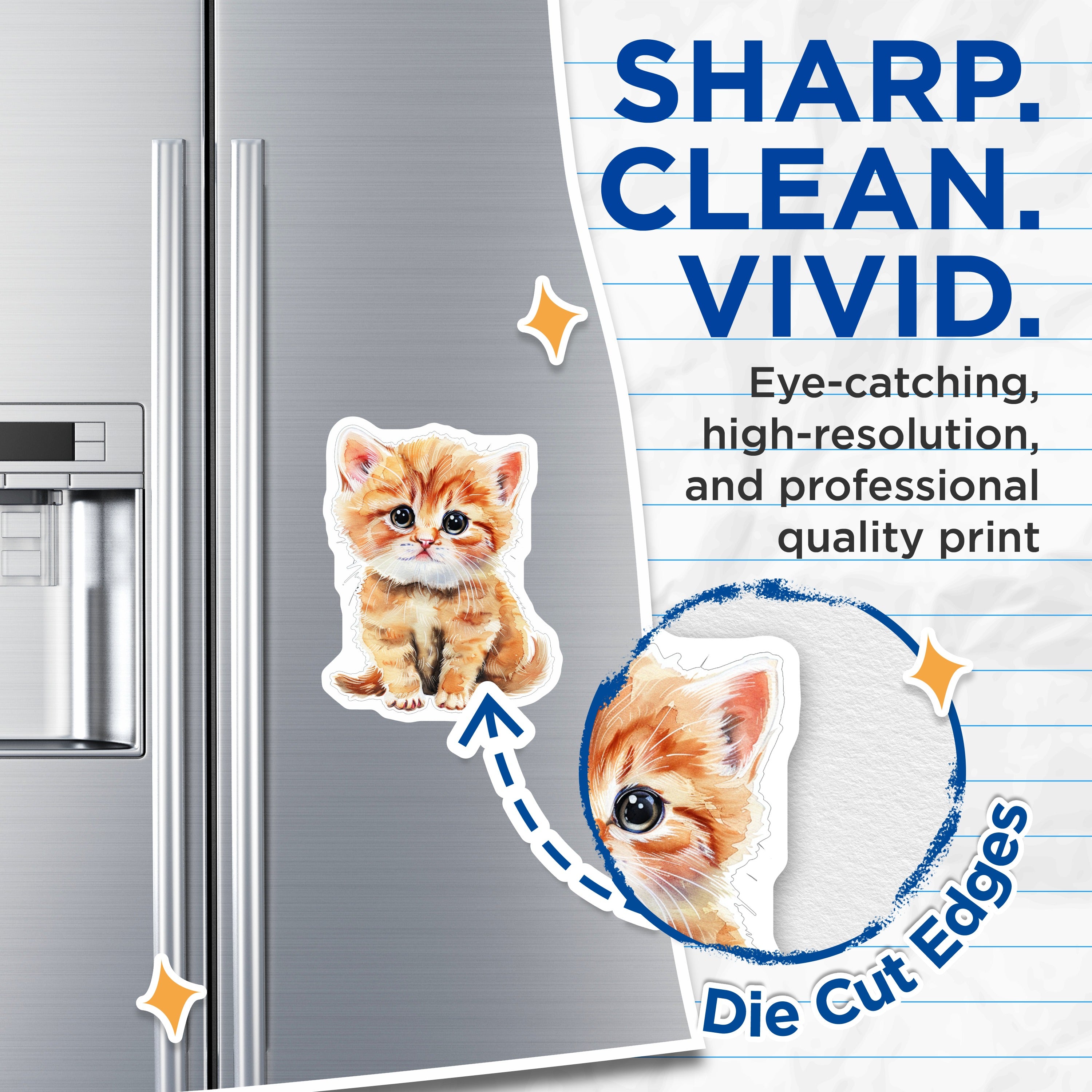 (2 Pack) Cute Kitten Magnets - Watercolor Cat Art - Fridge Decor Feline Lover - 5 Inches On Longest Side - Thick Durable Magnet - Made in USA - MAG39901