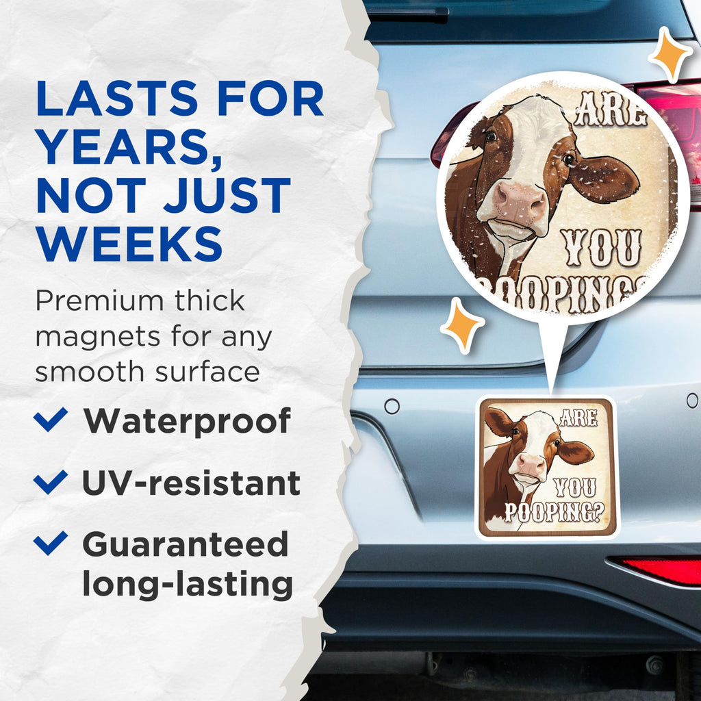 (2 Pack) Funny Cow Magnets - Bathroom Humor Decor - Farm Animal Art Magnets - 5" On Longest Side - Premium Magnet - for Cars, Refrigerators, Toolboxes, Lockers - Made in USA - MAG15826