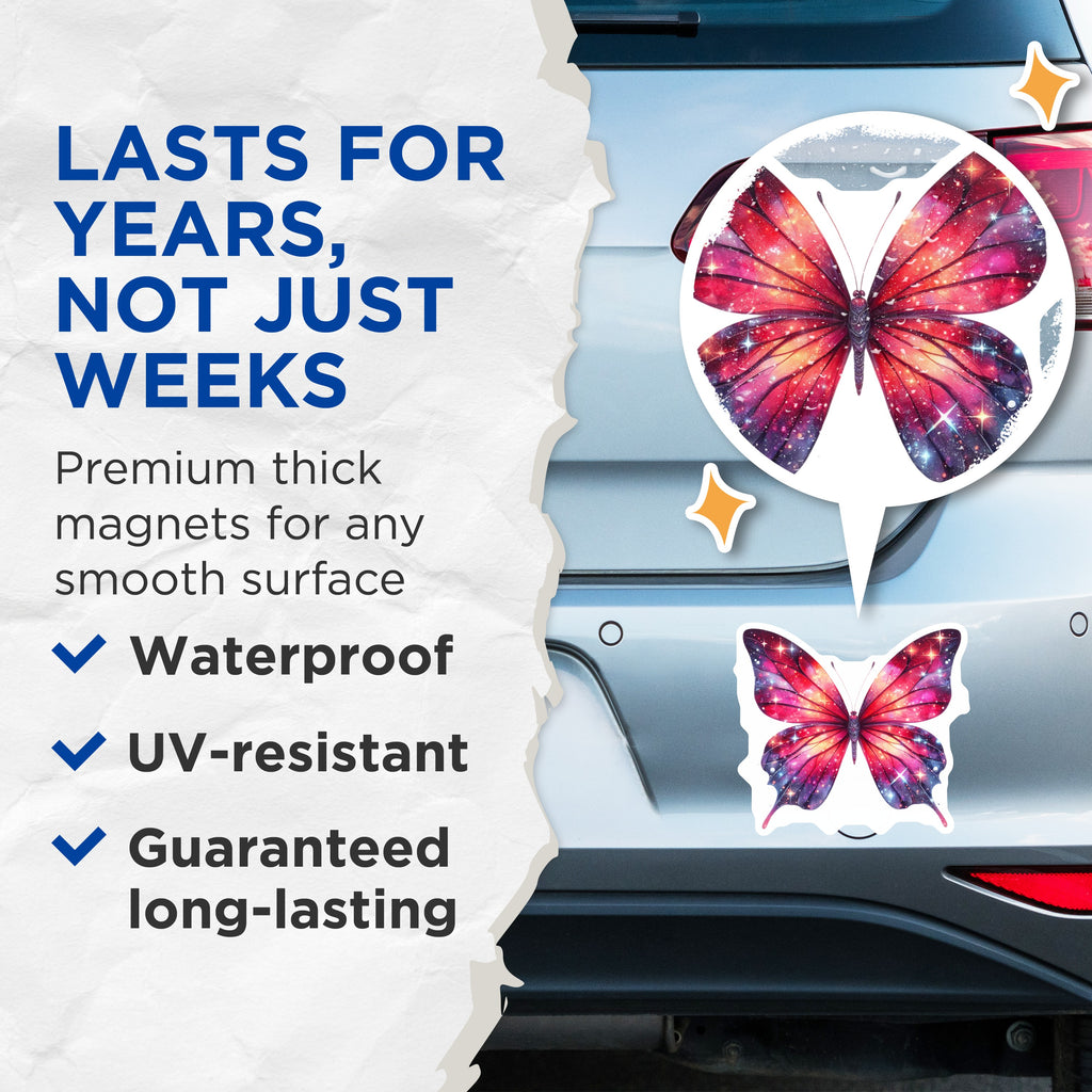 (2 Pack) Cosmic Butterfly Magnets - Galaxy Wing Decor - Spacecore Aesthetic - Vibrant Celestial Art - 5 Inches On Longest Side - Thick Durable Magnet - Made in USA - MAG37139