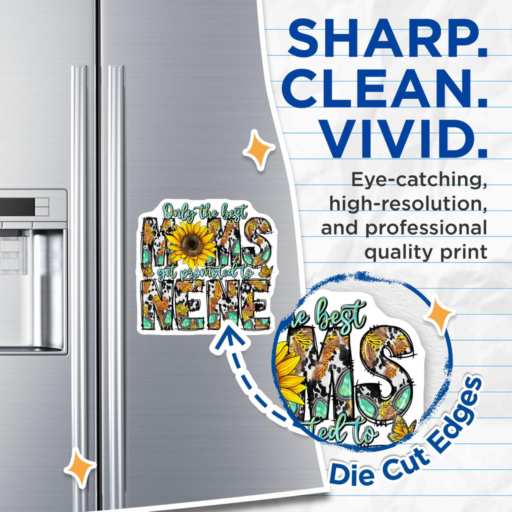 (2 Pack) Nene Sunflower Magnets - Western Cow Print - Promoted to Nene Grandma - 5 Inches On Longest Side - Thick Durable Magnet - Made in USA - MAG25533