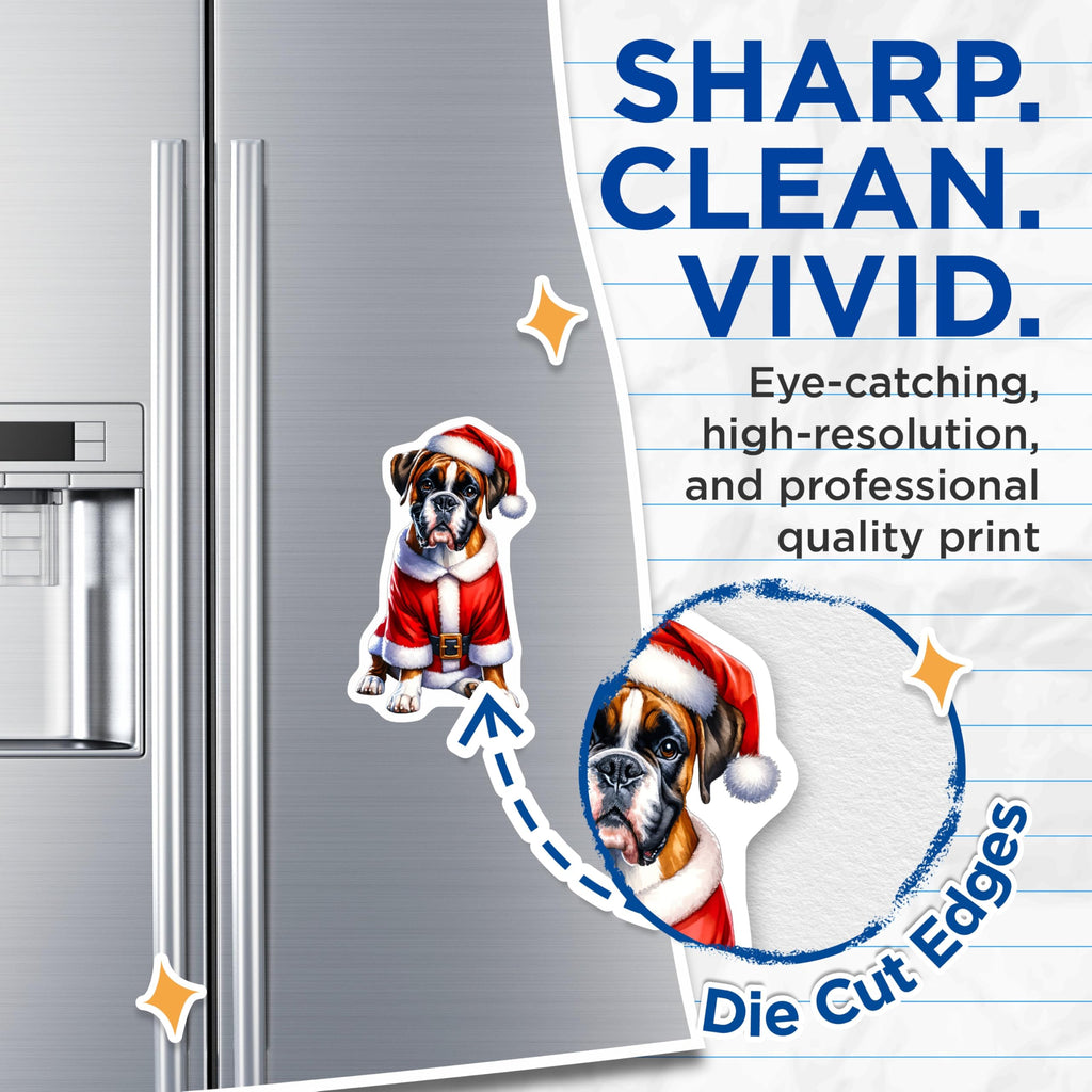 (2 Pack) Christmas Boxer Dog Magnets - Santa Pet Holiday Decor - Cute Animal Refrigerator Decor - Dog Lover Holiday Accents - 5 Inches On Longest Side - Thick Durable Magnet - Made in USA - MAG25025