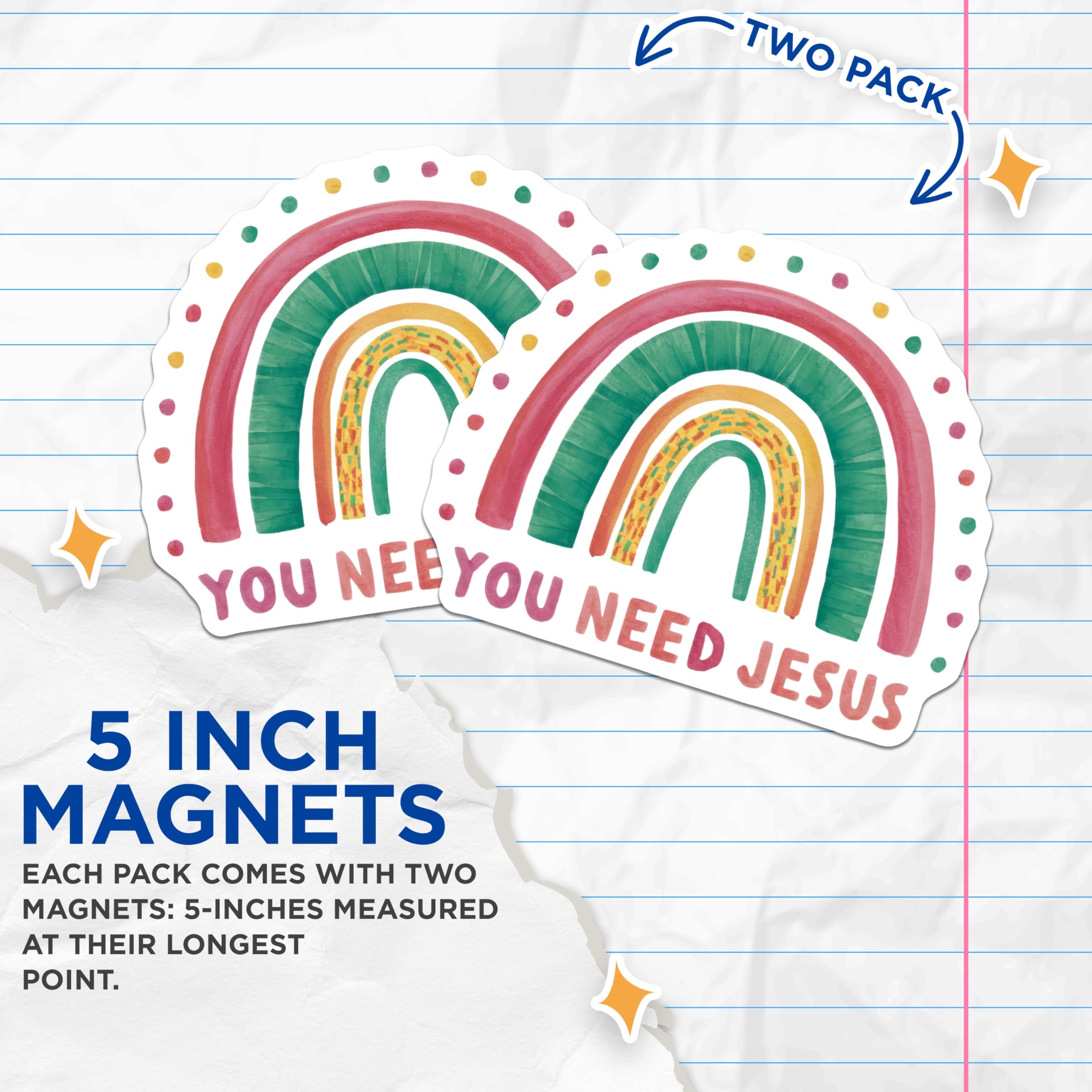 (2 Pack) Jesus Rainbow Magnets - Christian Decor - Religious Saying Refrigerator Magnets - 5" On Longest Side - Premium Magnet - for Cars, Refrigerators, Toolboxes, Lockers - Made in USA - MAG14170