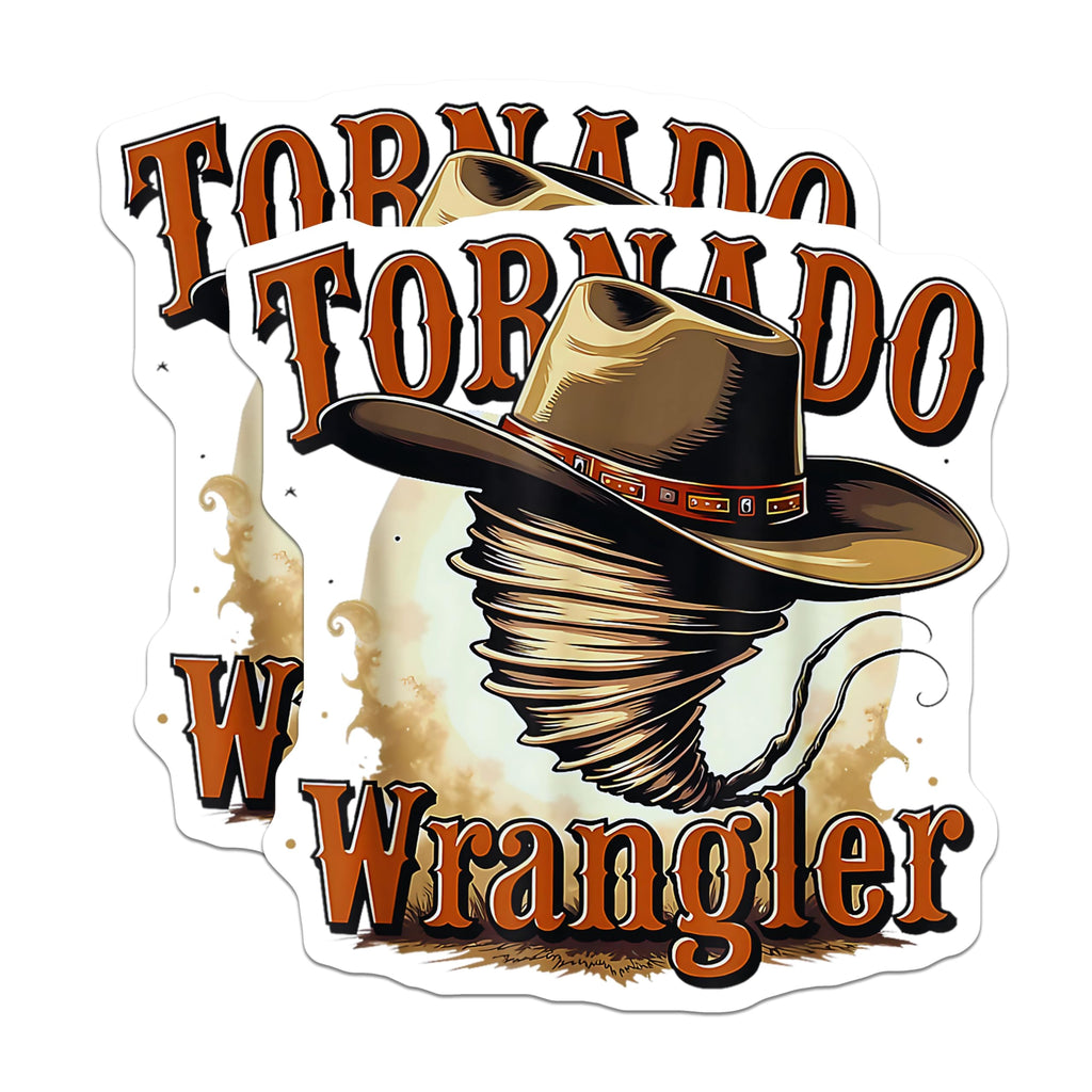 (2 Pack) Tornado Wrangler Stickers - Cowboy Hat Stickers - Twister Decals - 5" On Longest Side - Sticks to Any Smooth Flat Surface - Made in USA - BMCS3597