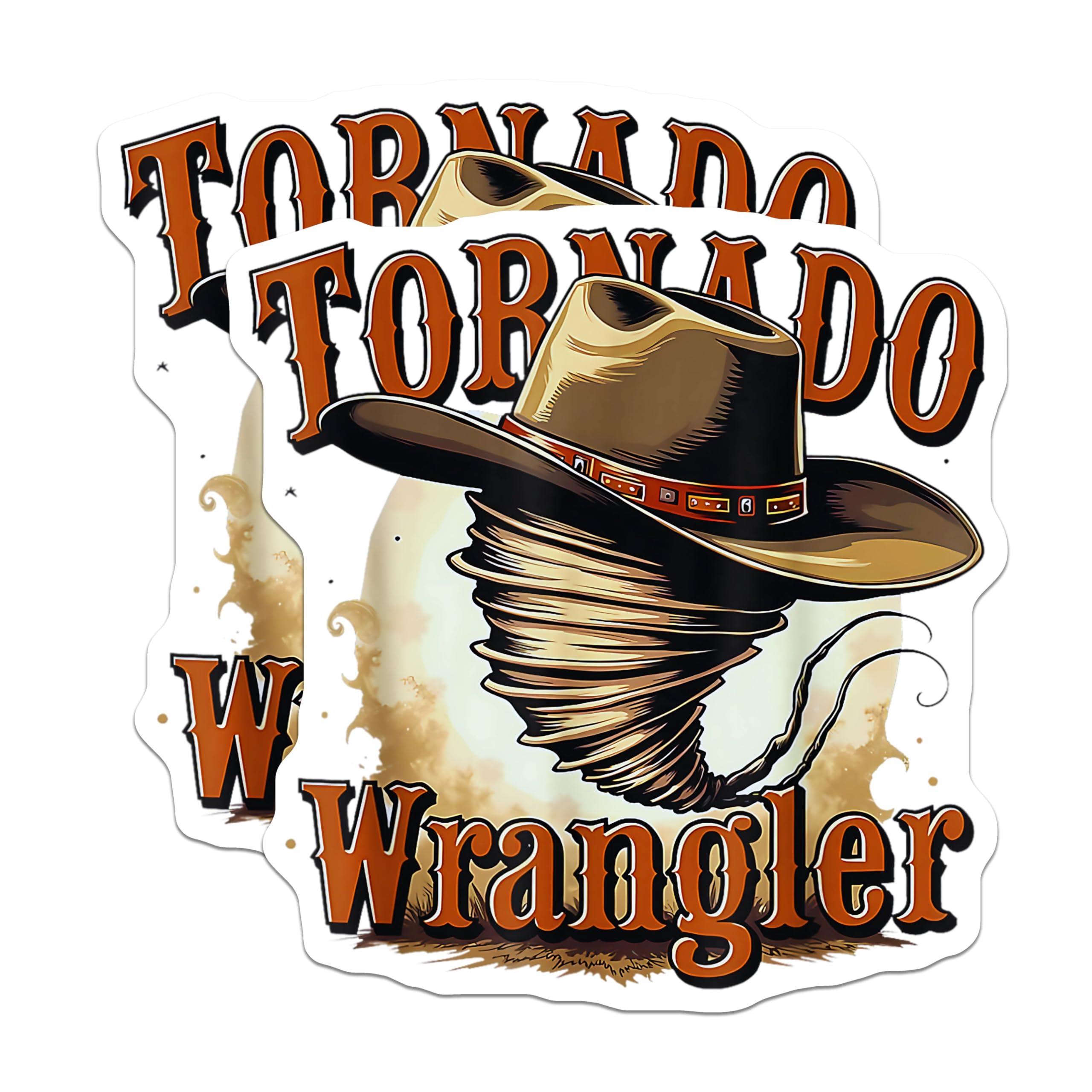 (2 Pack) Tornado Wrangler Stickers - Cowboy Hat Stickers - Twister Decals - 5" On Longest Side - Sticks to Any Smooth Flat Surface - Made in USA - BMCS3597