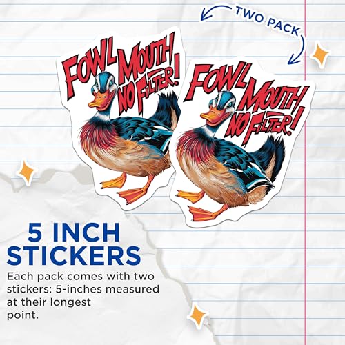 (2 Pack) Funny Duck Stickers - Fowl Mouth Stickers - No Filter Stickers - 5" On Longest Side - Sticks to Smooth Flat Surfaces - Made in USA - BMCS3984