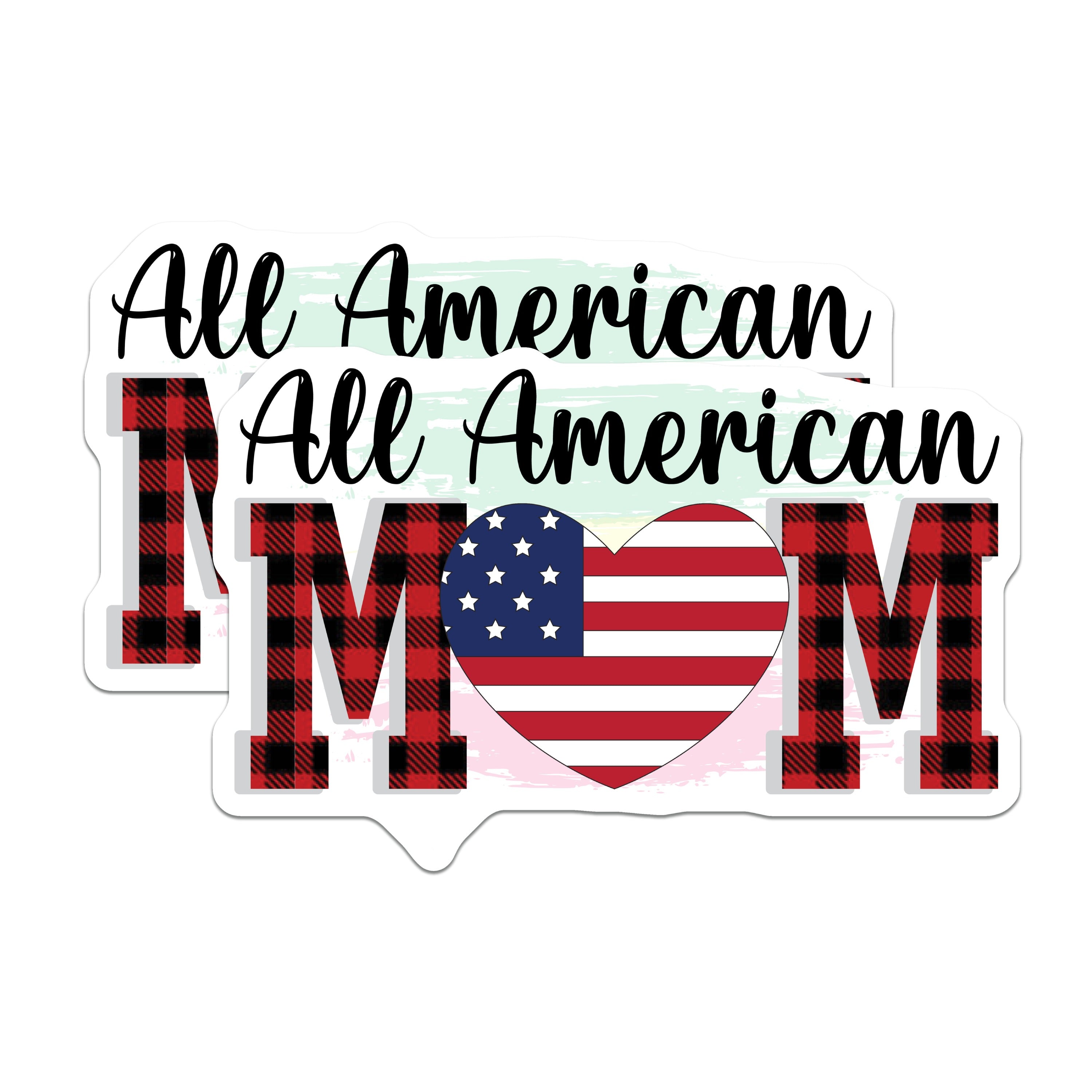 (2 Pack) All American Mom Refrigerator Magnets - Patriotic USA Flag Decor - Buffalo Plaid Heart - Mothers Day Home Kitchen - 5 Inches On Longest Side - Thick Durable Magnet - Made in USA - MAG39067