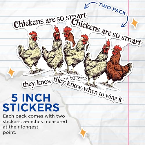 (2 Pack) Funny Chicken Stickers - Farm Animal Stickers - Hilarious Poultry Stickers Art with Clever Quotes - 5" On Longest Side - Sticks to Any Smooth Flat Surface - Made in USA - BMCS2592