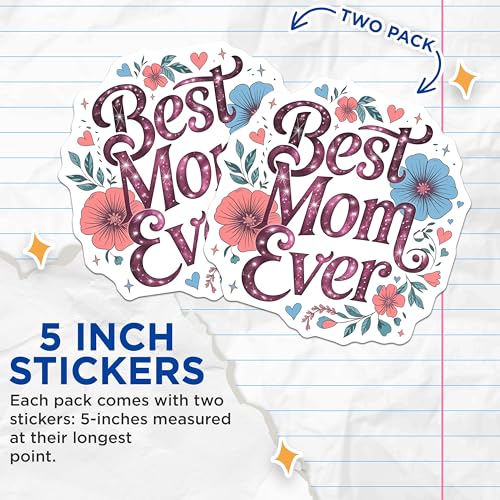(2 Pack) Best Mom Ever Stickers - 5" On Longest Side - Sticks to Smooth Flat Surfaces - Made in USA - BMCS8613 - BMCS8613