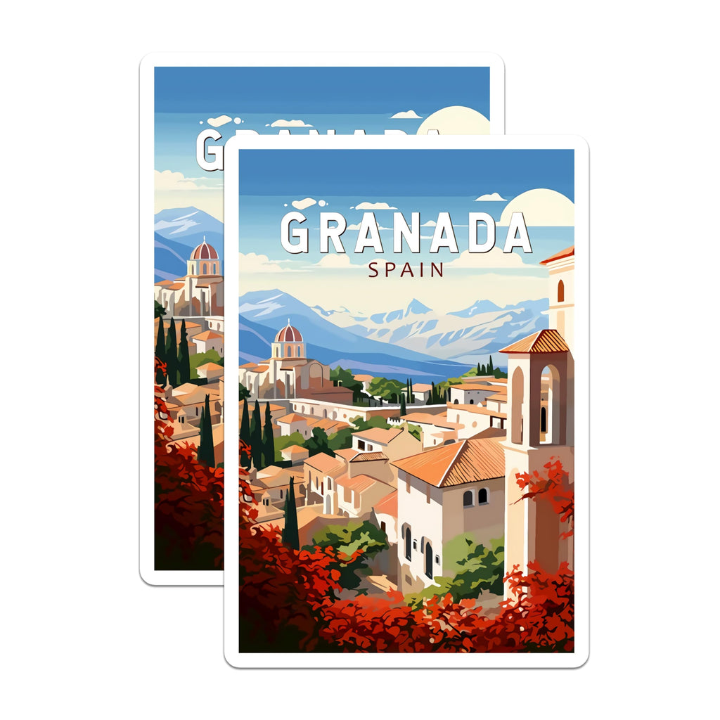 (2 Pack) Granada Spain Magnets - Historic Alhambra Cityscape View - Andalusia Travel Souvenir - Spanish Architecture Art - 5 Inches On Longest Side - Thick Durable Magnet - Made in USA - MAG19236