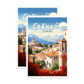 (2 Pack) Granada Spain Magnets - Historic Alhambra Cityscape View - Andalusia Travel Souvenir - Spanish Architecture Art - 5 Inches On Longest Side - Thick Durable Magnet - Made in USA - MAG19236