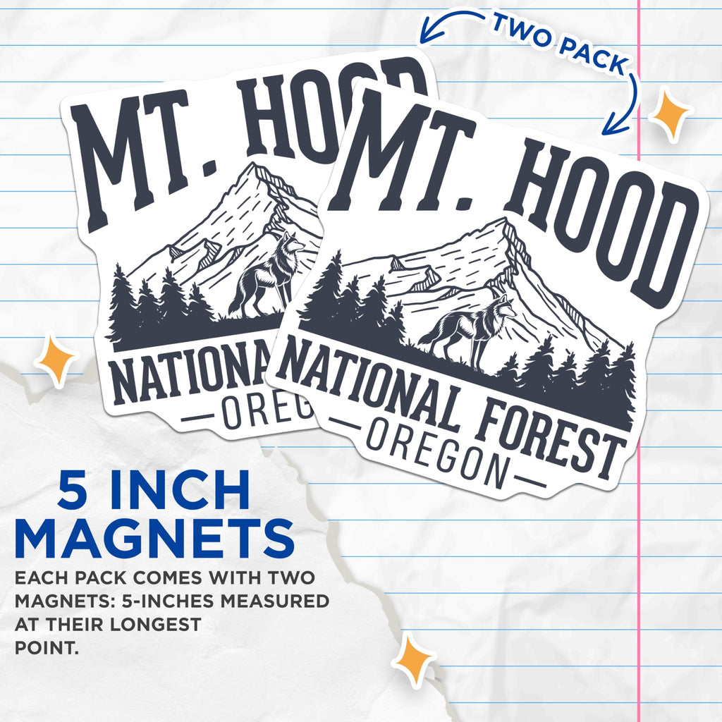 (2 Pack) Mt Hood Magnets - Oregon Souvenir - National Forest Decoration - 5" On Longest Side - Premium Magnet - for Cars, Refrigerators, Toolboxes, Lockers - Made in USA - MAG17143