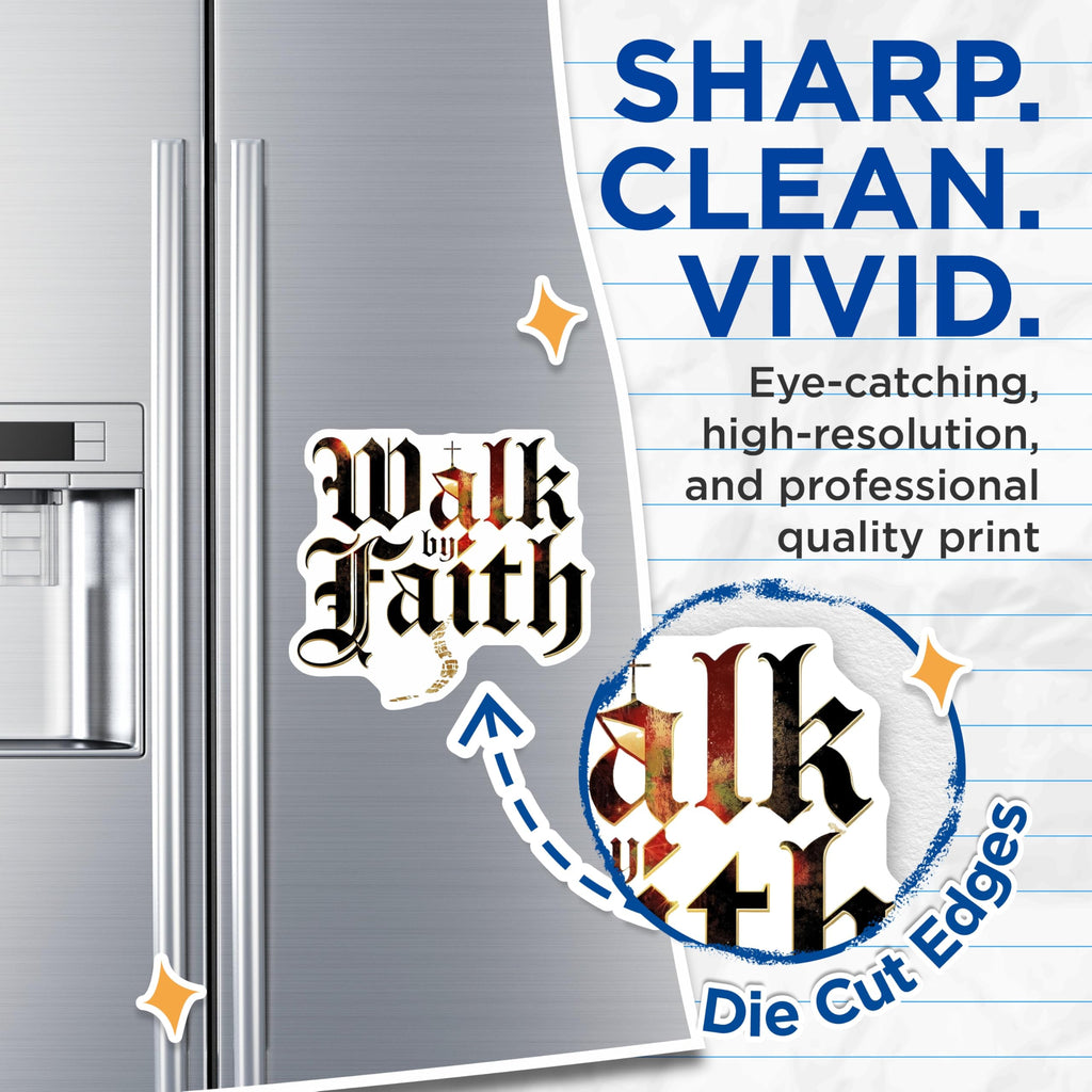 (2 Pack) Walk by Faith Magnets - Christian Inspirational Decor - Religious Scripture Quote - Spiritual Affirmation - 5 Inches On Longest Side - Thick Durable Magnet - Made in USA - MAG19906