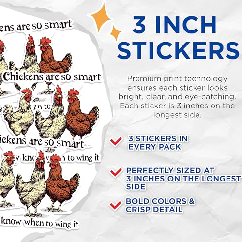 (3 Pack) Chicken Decals - Funny Chicken Saying - Laptop Decal - 3 Inches On Longest Side - Easy Peel & Apply - Made in USA - 3MCS1450