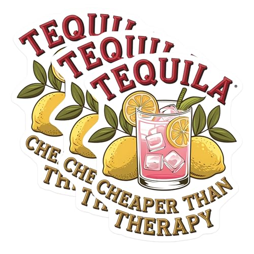 (3 Pack) Tequila Cheaper Than Therapy Decals - Pink Drink Stickers - Laptop Decal- 3 Inches On Longest Side - Easy Peel & Apply - Made in USA - 3MCS5609