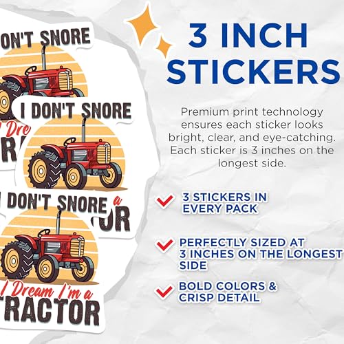 (3 Pack) Tractor Decals - Funny Tractor - Farm Equipment - Laptop Decals - 3 Inches On Longest Side - Easy Peel & Apply - Made in USA - 3MCS1185
