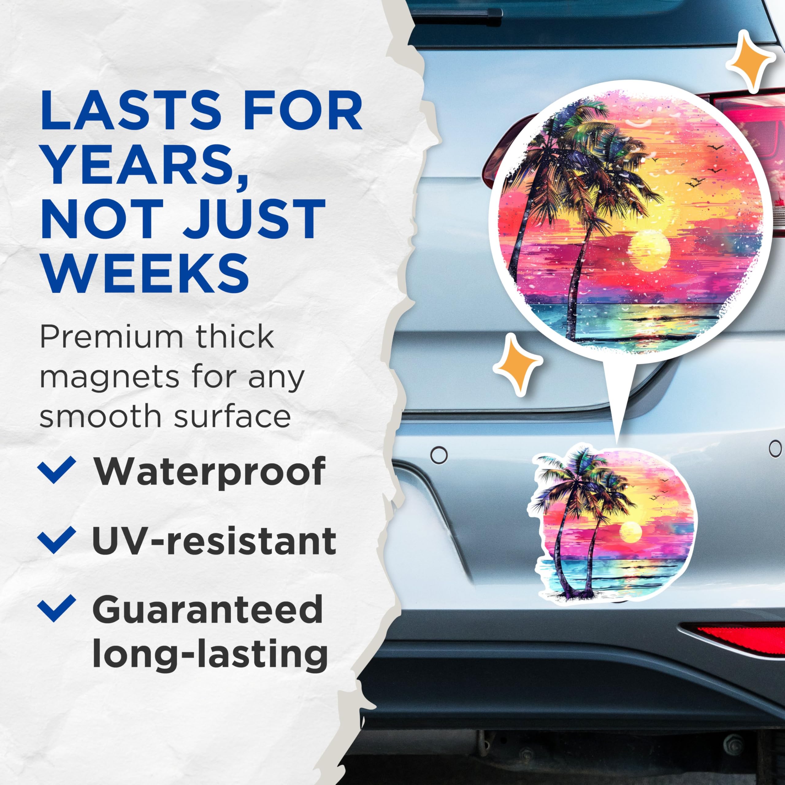 (2 Pack) Beautiful Sunset - Ocean and Sunset with Palm Trees - Serene Ocean Lover Magnet- 5 Inches On Longest Side - Premium Magnet - for Cars, Refrigerators, Toolboxes - Made in USA - MAG1724