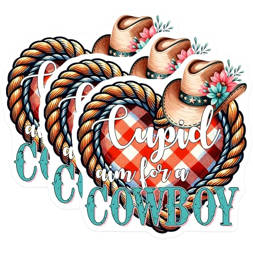 (3 Pack) Cupid Cowboy Decals - Western Valentines - Rodeo Decal - 3 Inches On Longest Side - Easy Peel & Apply - Made in USA - 3MCS1929