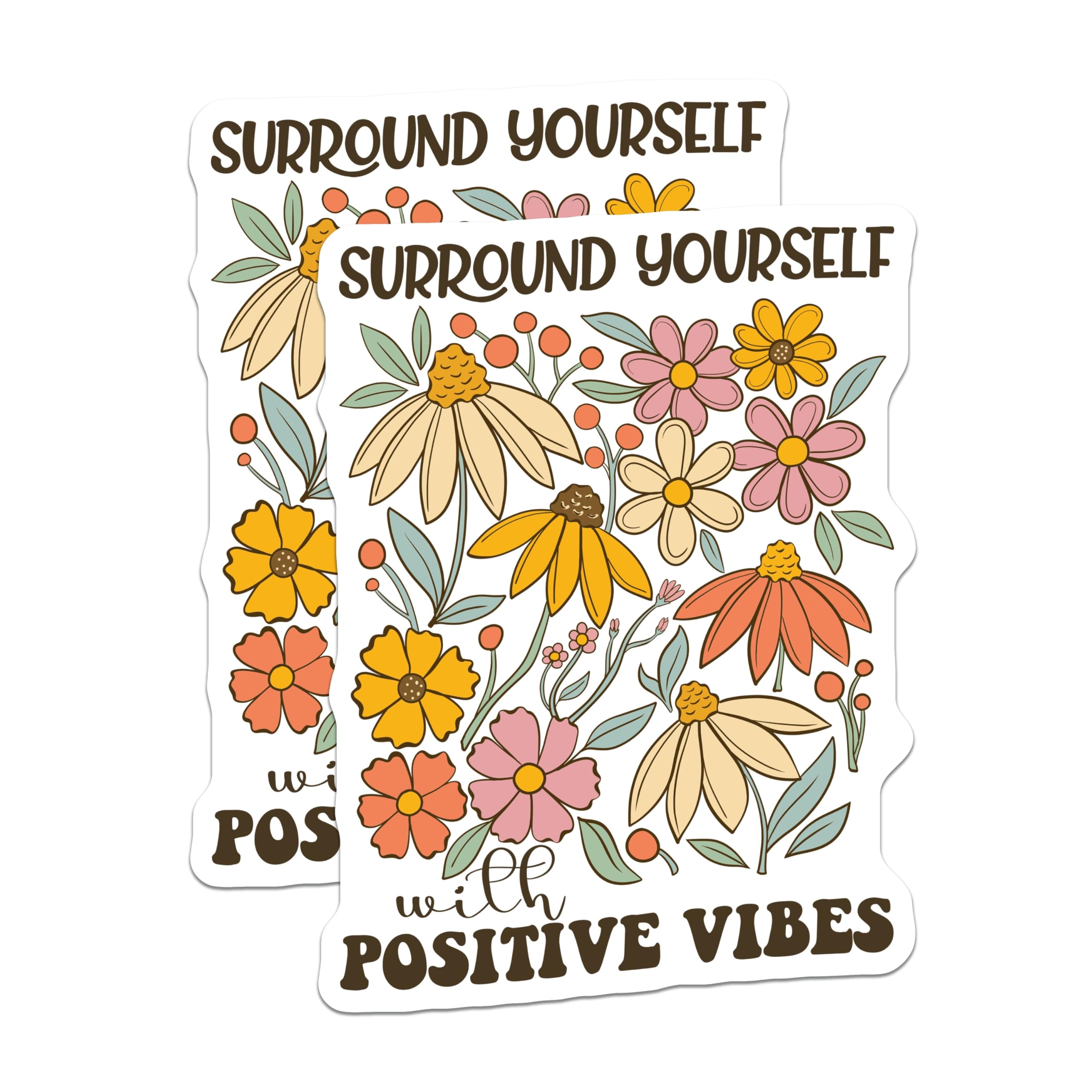 (2 Pack) Positive Vibes Magnets - Floral Illustration - Retro Decor - 5" On Longest Side - Premium Magnet - for Cars, Refrigerators, Toolboxes, Lockers - Made in USA - MAG17719