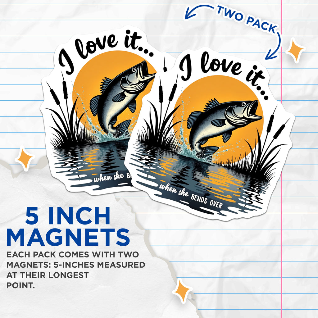 (2 Pack) Funny Fishing Magnets - Bass Angler Humor - Outdoorsman Refrigerator Decor - Gag Present for Dad Husband - 5 Inches On Longest Side - Thick Durable Magnet - Made in USA - MAG39536