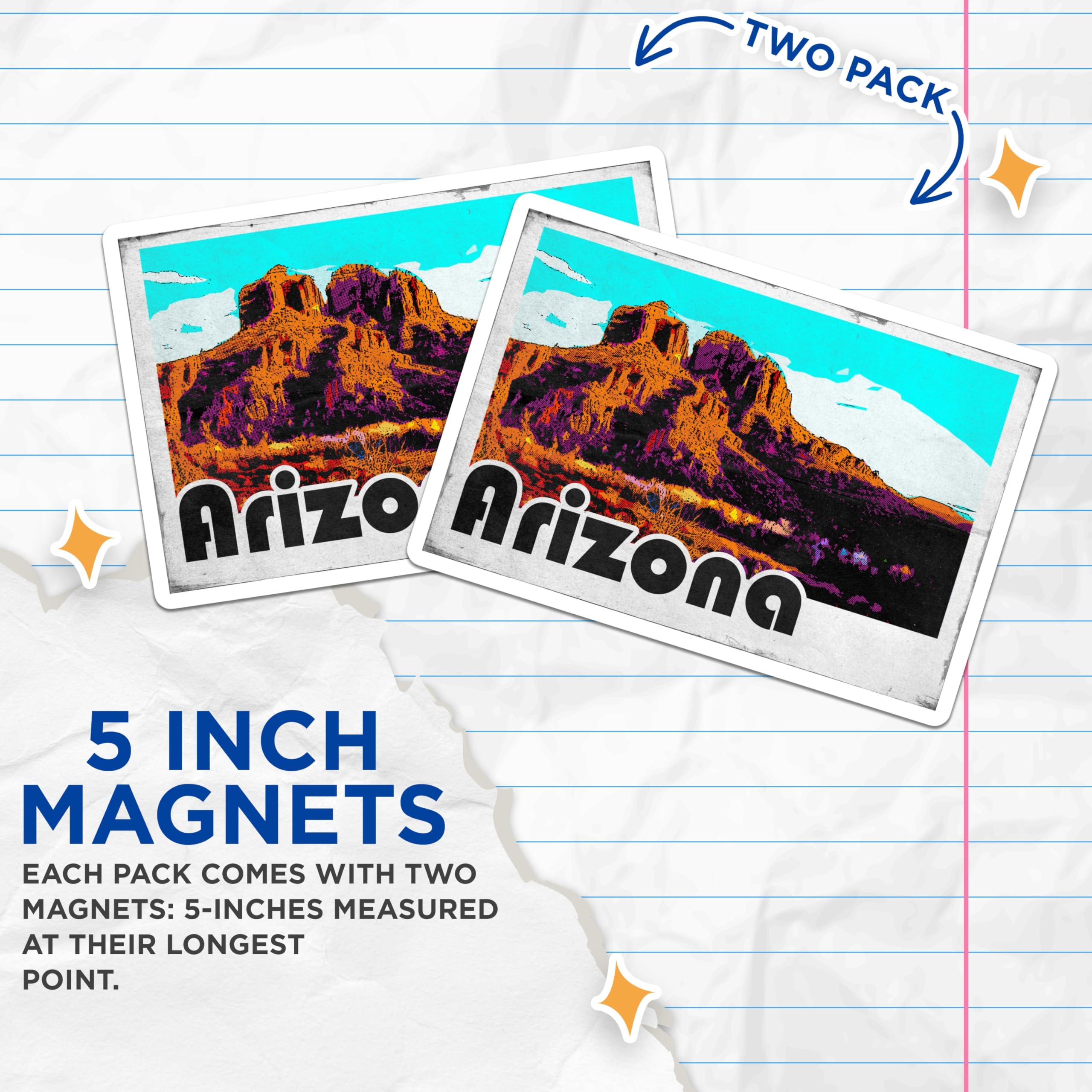 (2 Pack) Arizona Desert Magnets - Retro Travel Decor - USA Landmarks Magnet - 5" On Longest Side - Premium Magnet - for Cars, Refrigerators, Toolboxes, Lockers - Made in USA - MAG18508