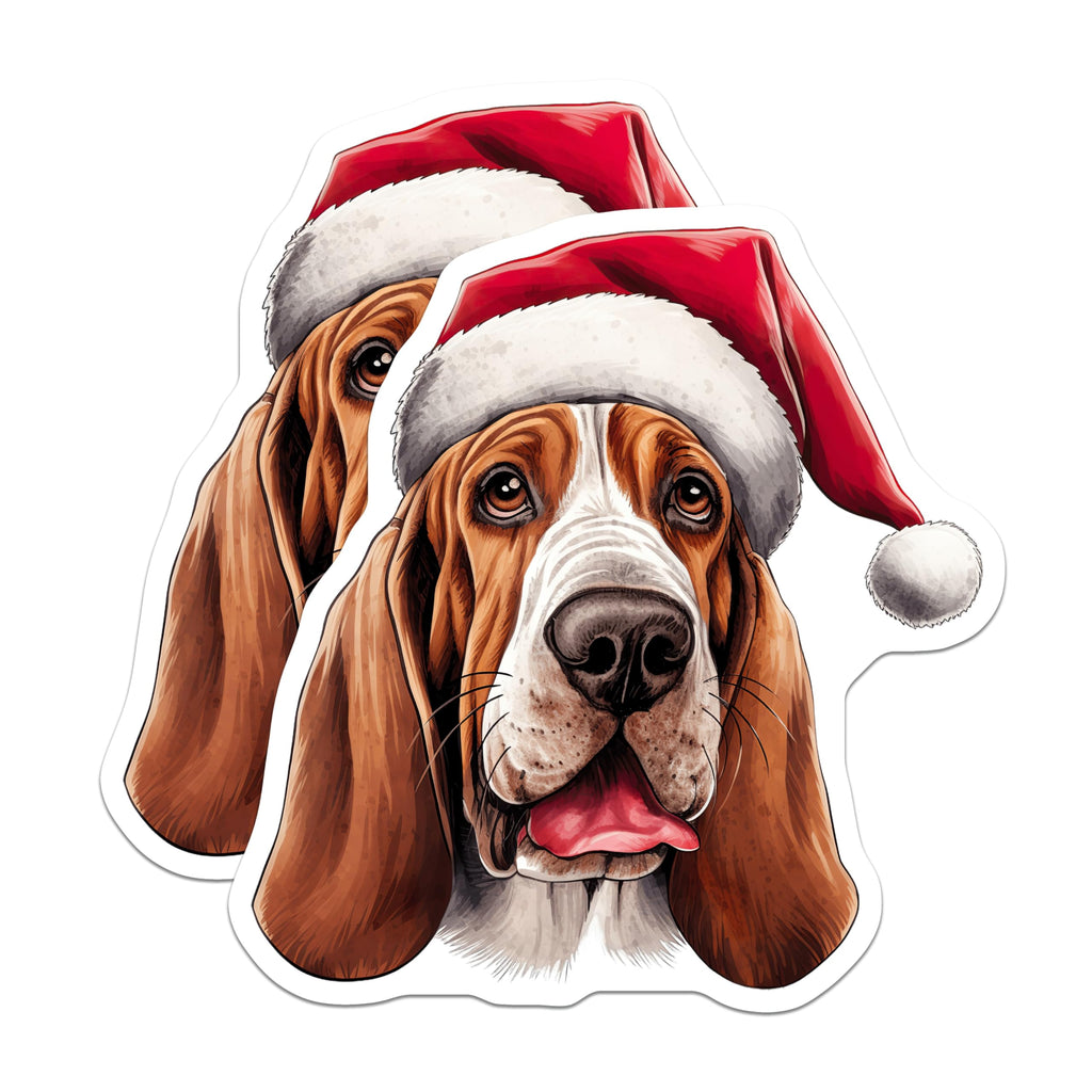 (2 Pack) Basset Hound Magnets - Christmas Dog Illustration - Holiday Pet Decor Accessory - 5 Inches On Longest Side - Thick Durable Magnet - Made in USA - MAG23430