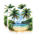 (2 Pack) Watercolor Tropical Beach Magnets - Palm Tree Island Decor - Serene Ocean View Art - 5 Inches On Longest Side - Thick Durable Magnet - Made in USA - MAG24033