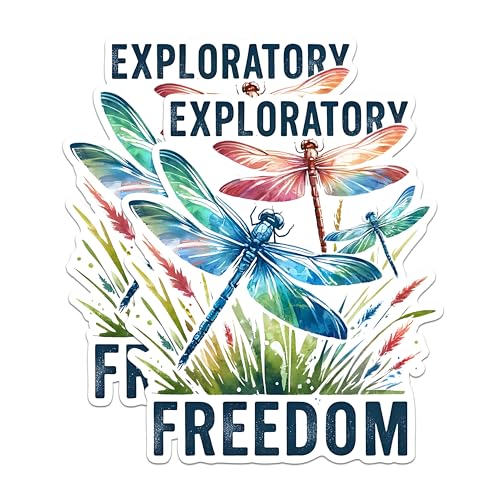 (2 Pack) Exploratory Freedom Stickers - Dragonfly Nature Stickers - Inspirational Outdoor Stickers - 5" On Longest Side - Sticks to Any Smooth Flat Surface - Made in USA - BMCS2686