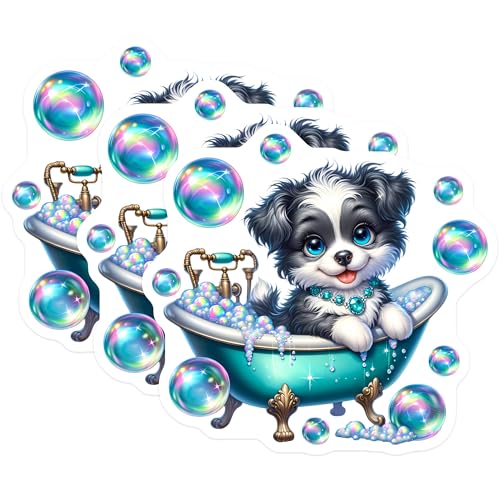 (3 Pack) Puppy in Tub Decals - Cute Dog Stickers - Laptop Decorations - 3 Inches On Longest Side - Easy Peel & Apply - Made in USA - 3MCS8190
