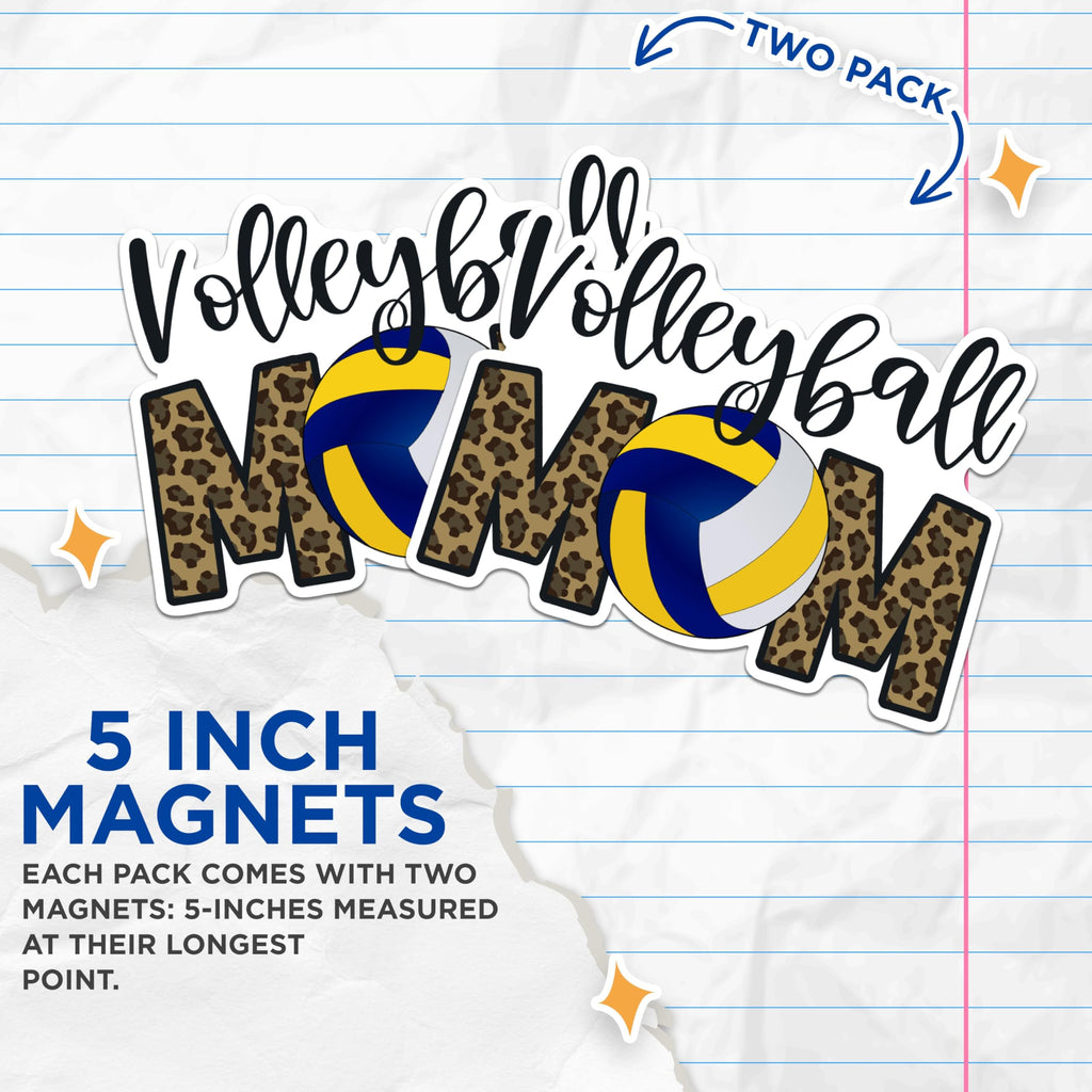 (2 Packs) Volleyball Mom Magnets - Volleyball Player Mom Magnets - 5 Inches On Longest Side - Premium Magnet - for Fridges, Toolboxes, Cars - Made in USA - MAG2351