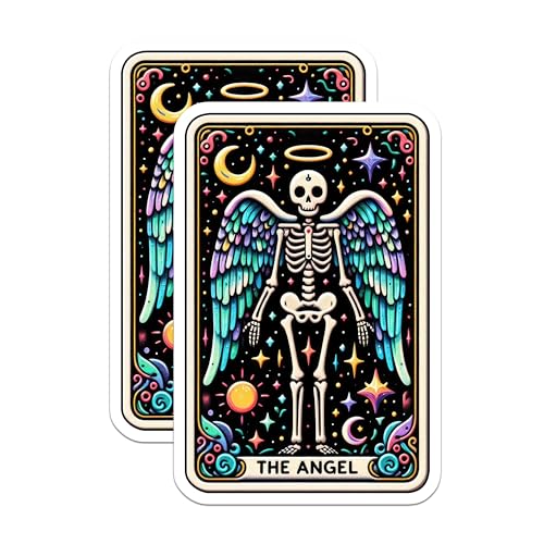 (2 Pack) Celestial Skeleton Angel Stickers - Mystical Skeleton Stickers - Unique Angel Stickers for Journals - 5" On Longest Side - Sticks to Smooth Flat Surfaces - Made in USA - BMCS5345