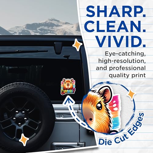 (2 Pack) Capybara Animal Stickers - Cute Animal Illustration Stickers - Funny Capybara Humor Stickers - 5" On Longest Side - Sticks to Any Smooth Flat Surface - Made in USA - BMCS2674