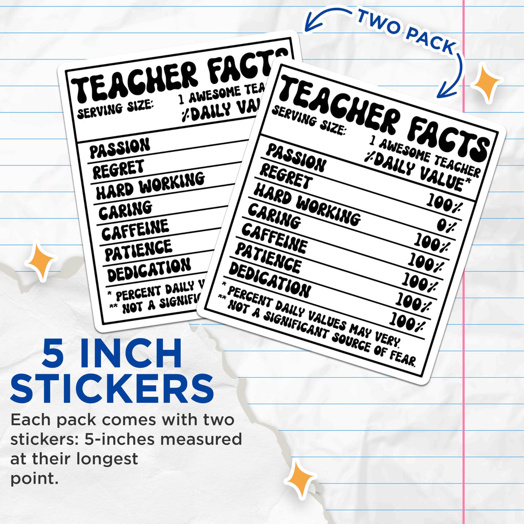(2 Pack) Teacher Facts Stickers - Teacher Appreciation - Awesome Teacher Stickers- 5" On Longest Side - Sticks to Smooth Flat Surfaces - Made in USA - BMCS16292