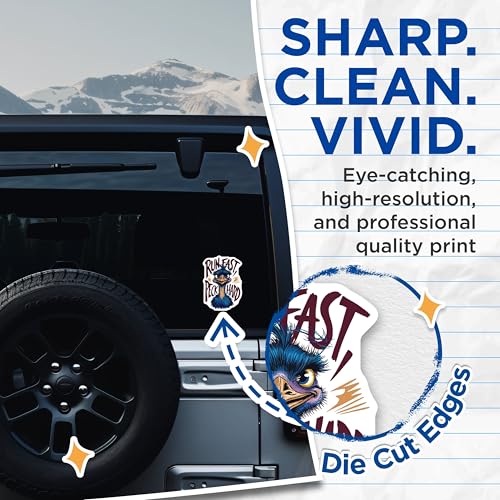 (2 Pack) Run Fast Peck Hard Stickers - Funny Animal Stickers - Motivational Stickers - 5" On Longest Side - Sticks to Smooth Flat Surfaces - Made in USA - BMCS3986