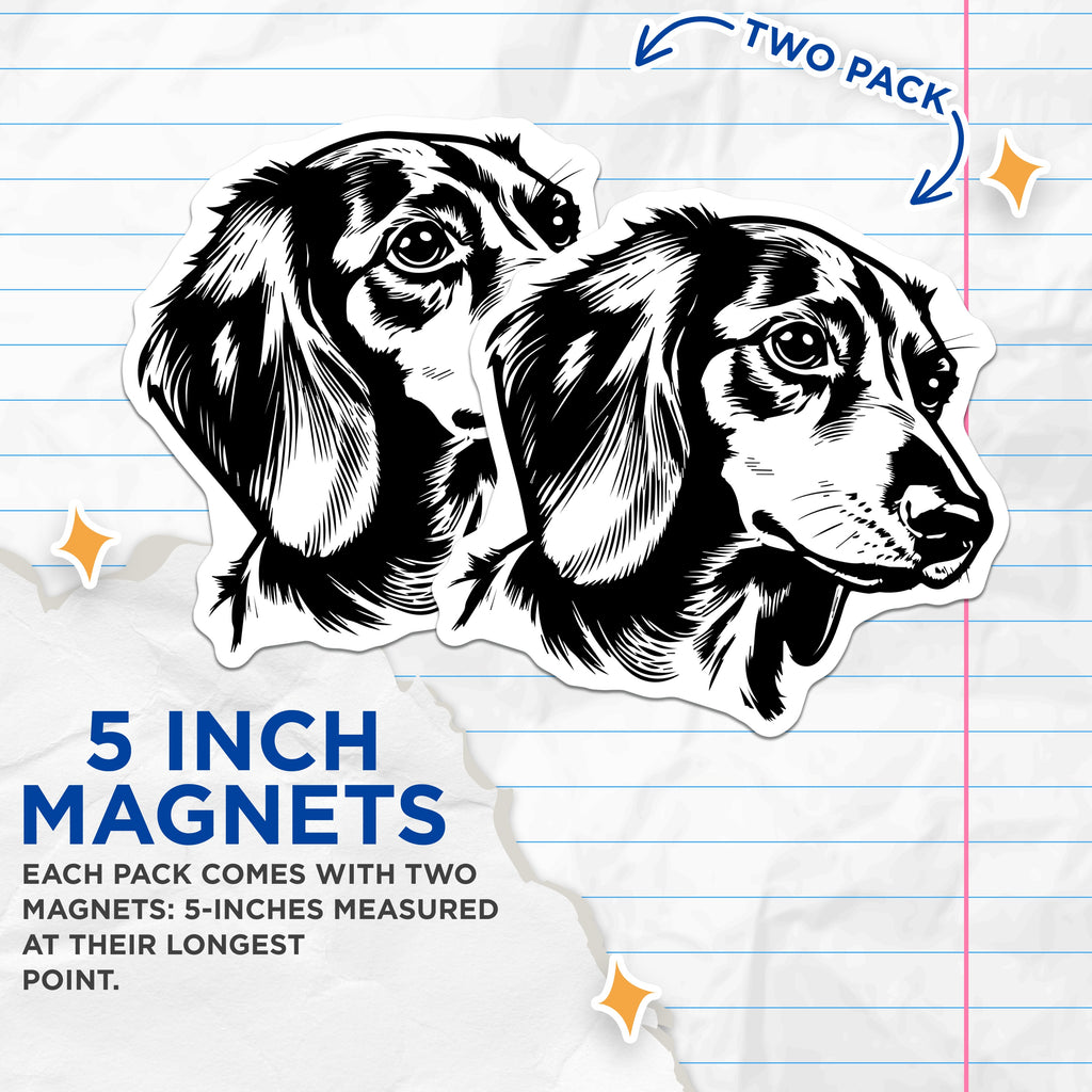 (2 Pack) Dachshund Dog Magnets - Wiener Dog Refrigerator Decor - Minimalist Black White Pet Art for Dog Lovers - 5 Inches On Longest Side - Thick Durable Magnet - Made in USA - MAG38342