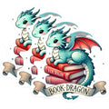 (3 Pack) Book Dragon Decals - Cute Dragon - Book Lover - Laptop Decal - 3 Inches On Longest Side - Easy Peel & Apply - Made in USA - 3MCS6030