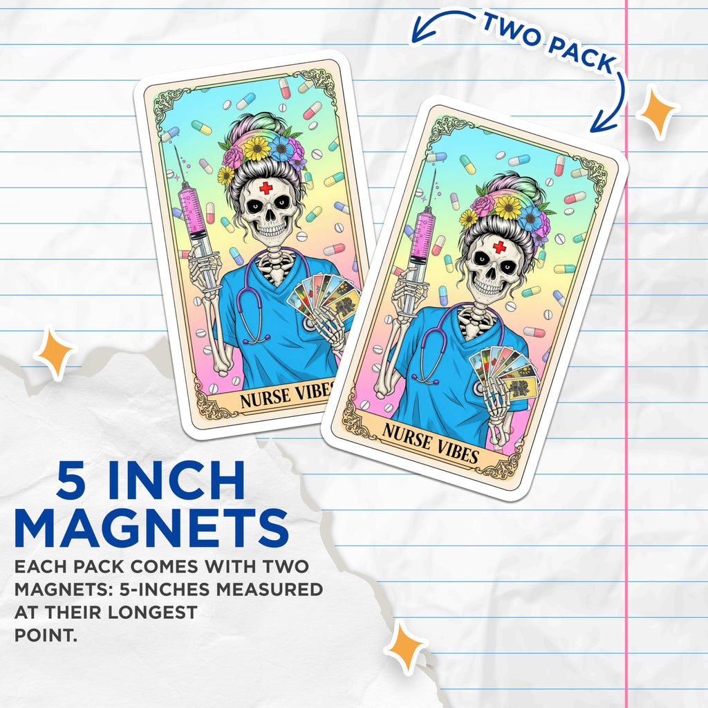 (2 Pack) Nurse Vibes Magnets - Skeleton Nurse Art - Halloween Nurse Gift Idea - 5" On Longest Side - Premium Magnet - for Cars, Refrigerators, Toolboxes, Lockers - Made in USA - MAG14863