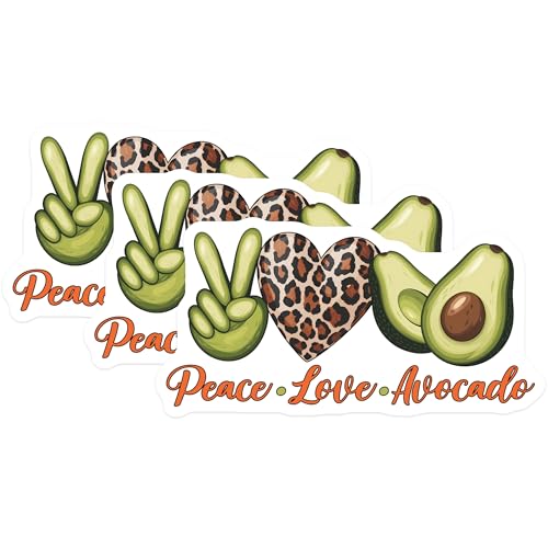 (3 Pack) Avocado Laptop Decals - Peace Love Avocados - Leopard Heart Decals - 3 Inches On Longest Side - Easy Peel & Apply - Made in USA - 3MCS7148