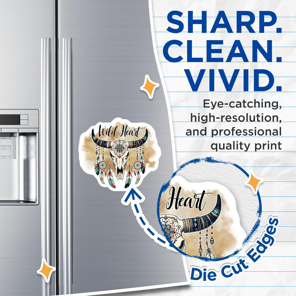 (2 Pack) Wild Heart Magnets - Bull Skull Boho - Dreamcatcher Refrigerator Magnets - 5" On Longest Side - Premium Magnet - for Cars, Refrigerators, Toolboxes, Lockers - Made in USA - MAG15373