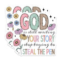 (2 Pack) God is Still Writing Your Story Stickers - Inspirational Quote - Faith-Based Motivation - 5" On Longest Side - Sticks to Smooth Flat Surfaces - Made in USA - BMCS5746