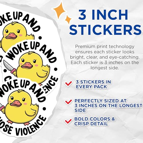 (3 Pack) Duck Decals - Woke Up Chose Violence - Funny Laptop Decals - 3 Inches On Longest Side - Easy Peel & Apply - Made in USA - 3MCS8292