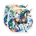 (2 Pack) Steampunk Unicorn Magnets - Clockwork Fantasy Art - Rainbow Magical Creature - 5 Inches On Longest Side - Thick Durable Magnet - Made in USA - MAG37041