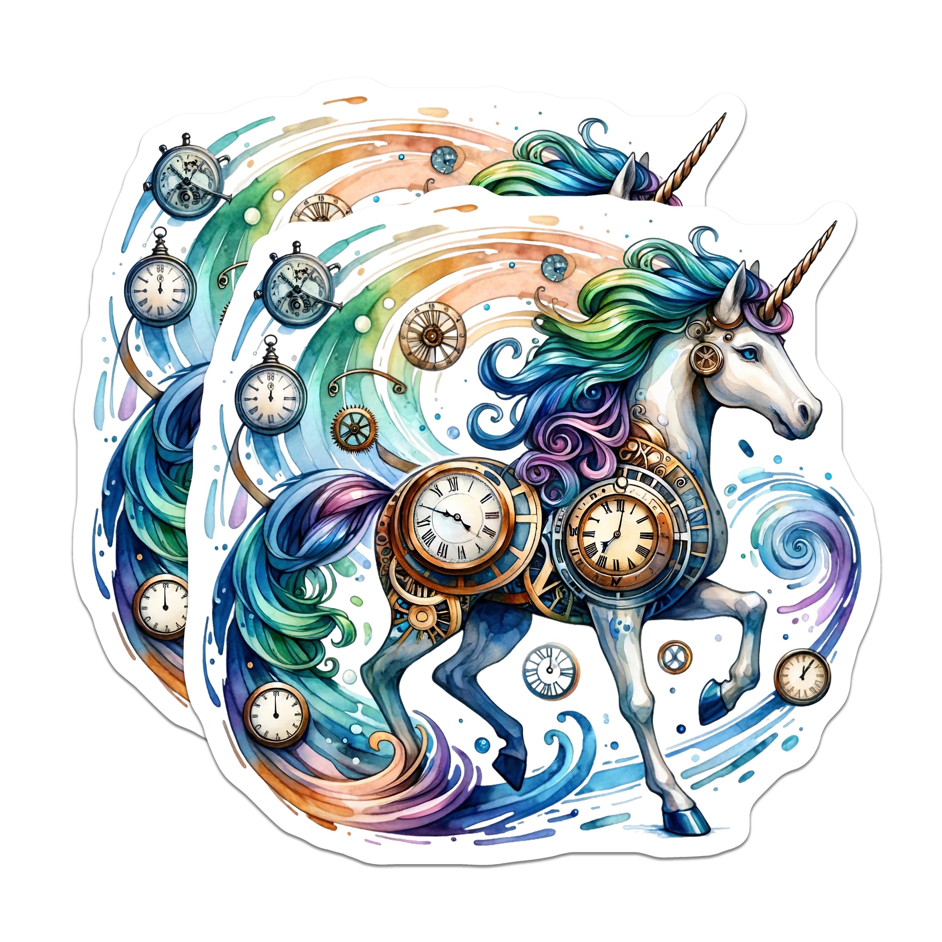 (2 Pack) Steampunk Unicorn Magnets - Clockwork Fantasy Art - Rainbow Magical Creature - 5 Inches On Longest Side - Thick Durable Magnet - Made in USA - MAG37041