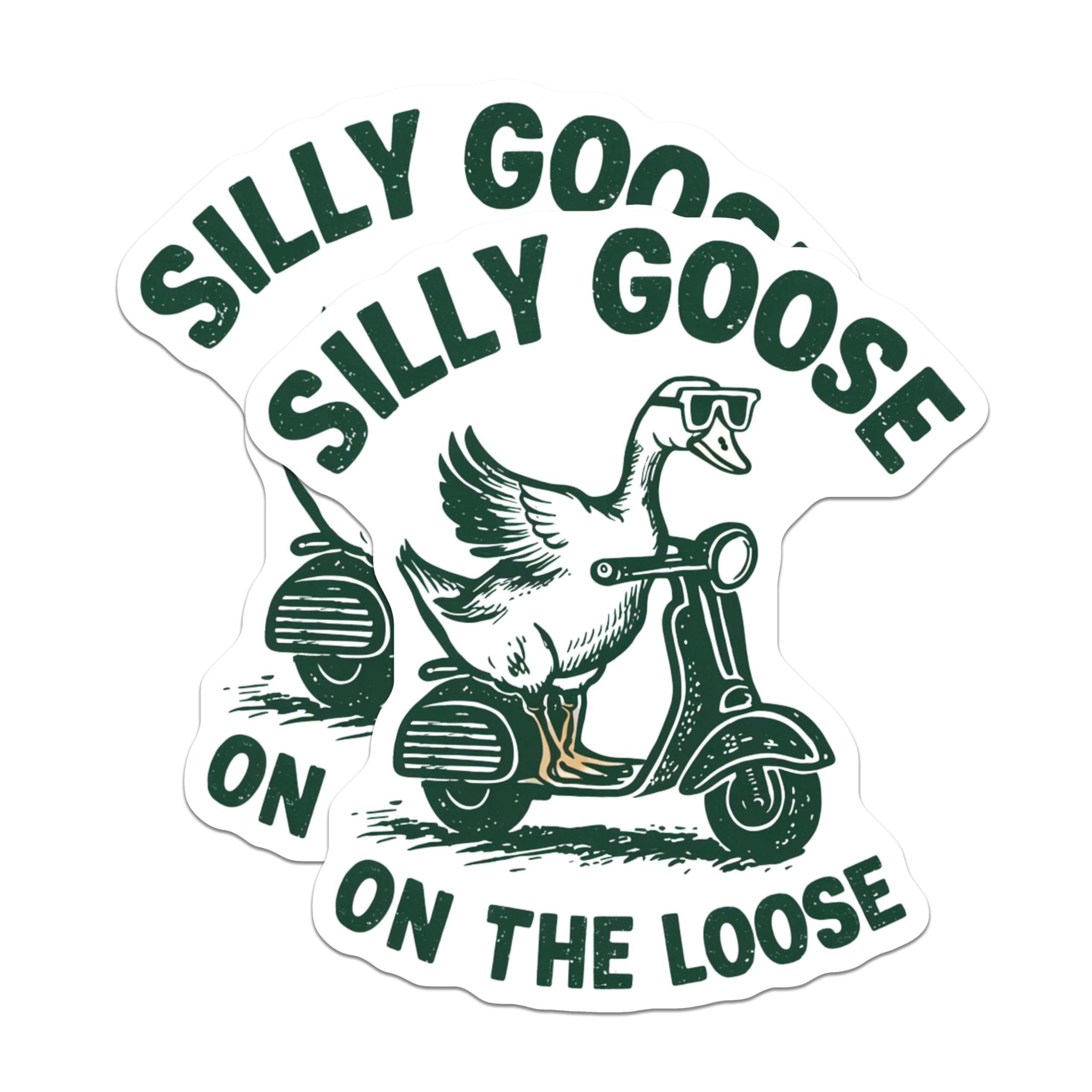 (2 Pack) Silly Goose Stickers - Funny Animal - Scooter Design - 5" On Longest Side - Sticks to Smooth Flat Surfaces - Made in USA - BMCS5928