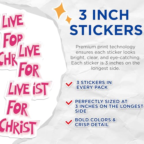 (3 Pack) Live for Christ Decals - Religious Stickers - Christian Laptop Decal - 3 Inches On Longest Side - Easy Peel & Apply - Made in USA - 3MCS7706