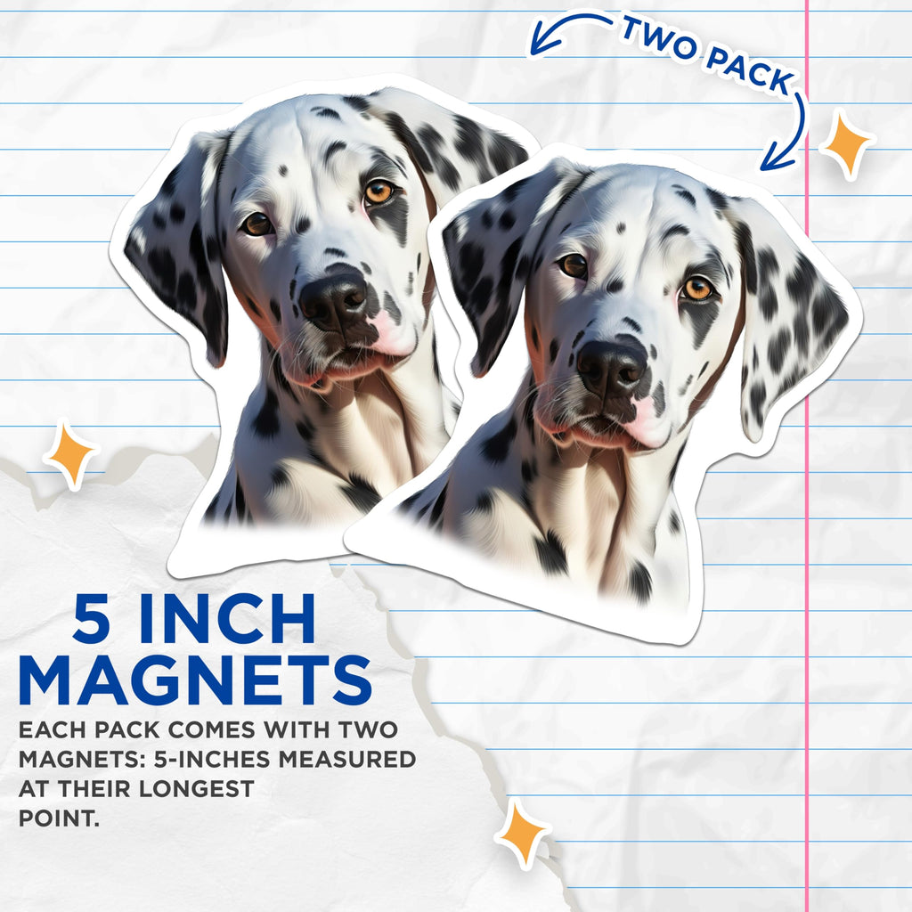 (2 Pack) Dalmatian Dog Magnets - Black White Spotted Puppy Decor - Animal Lover Pet Portrait Magnet - 5 Inches On Longest Side - Thick Durable Magnet - Made in USA - MAG24625